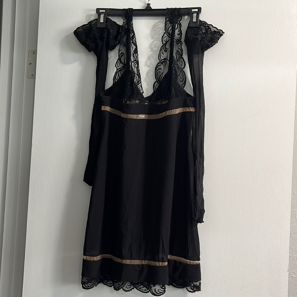 La Perla black slip dress lace, adjustable straps matching thighhigh stockings